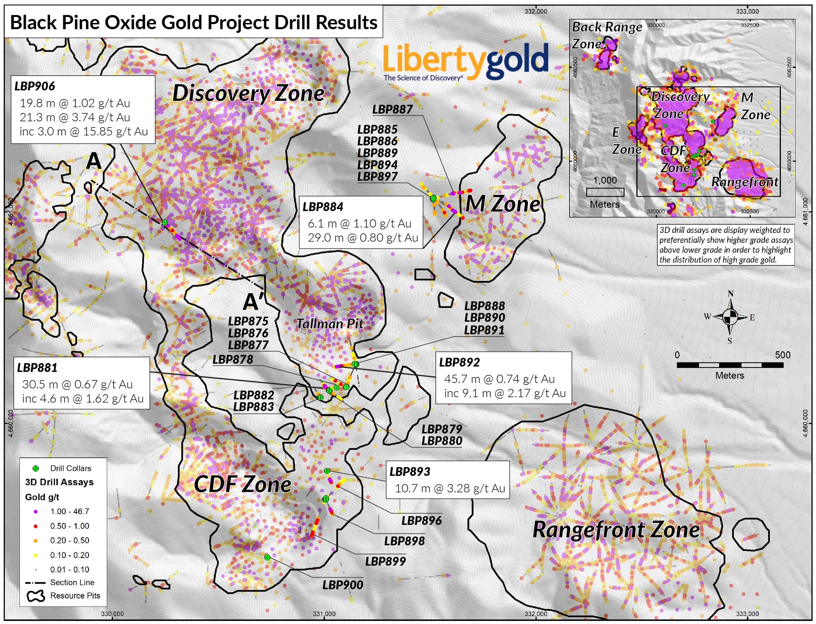 BLACK PINE OXIDE GOLD PROJECT DRILL RESULTS MAP 19june2023 min